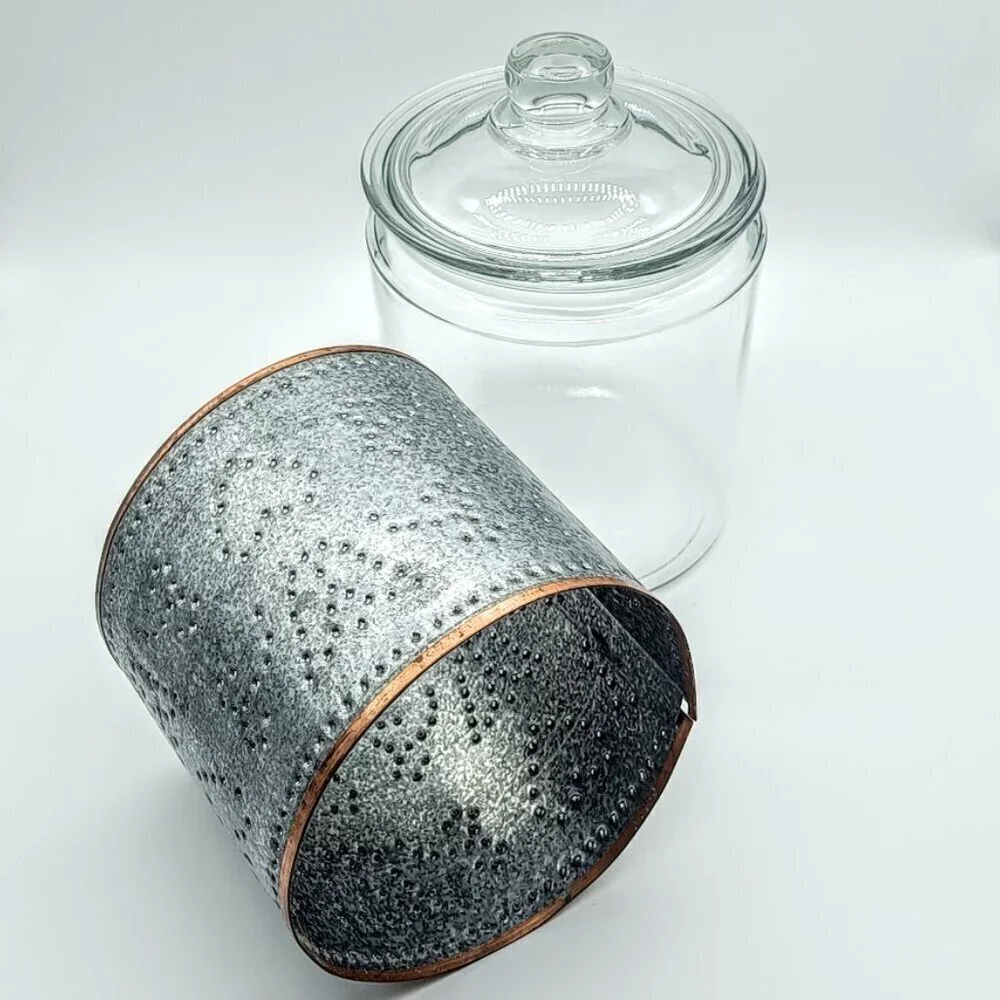 Punched Two Tone Metal Glass Covered Cookie Jar